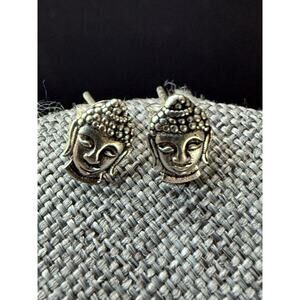 Sterling Silver .925 Buddah Head Pierced Earrings Boho Artsy Zen Handcrafted